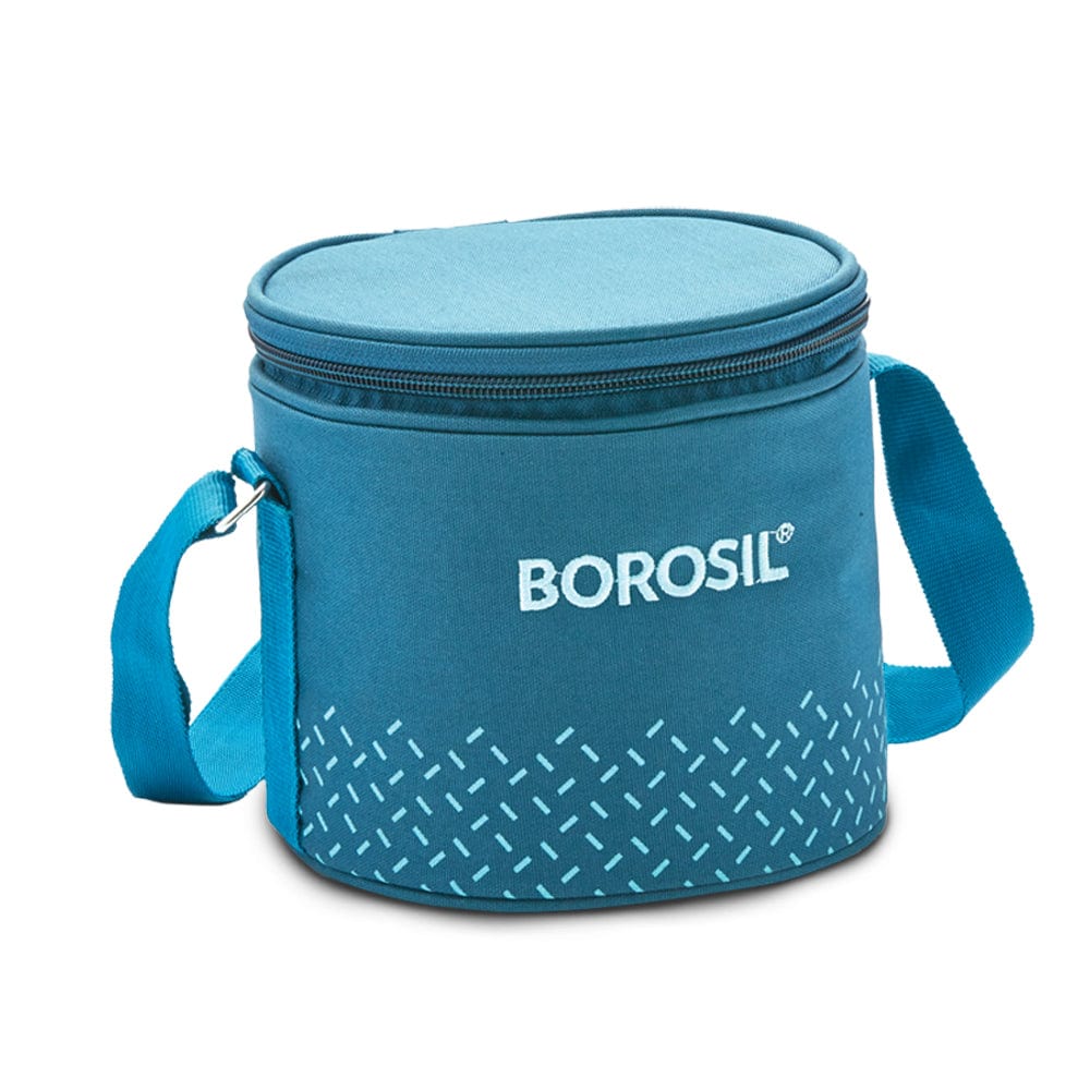 My Borosil Glass Lunchboxes 400 ml x 2 Teal Glass Lunchbox, Round x 2 (Tall Bag)