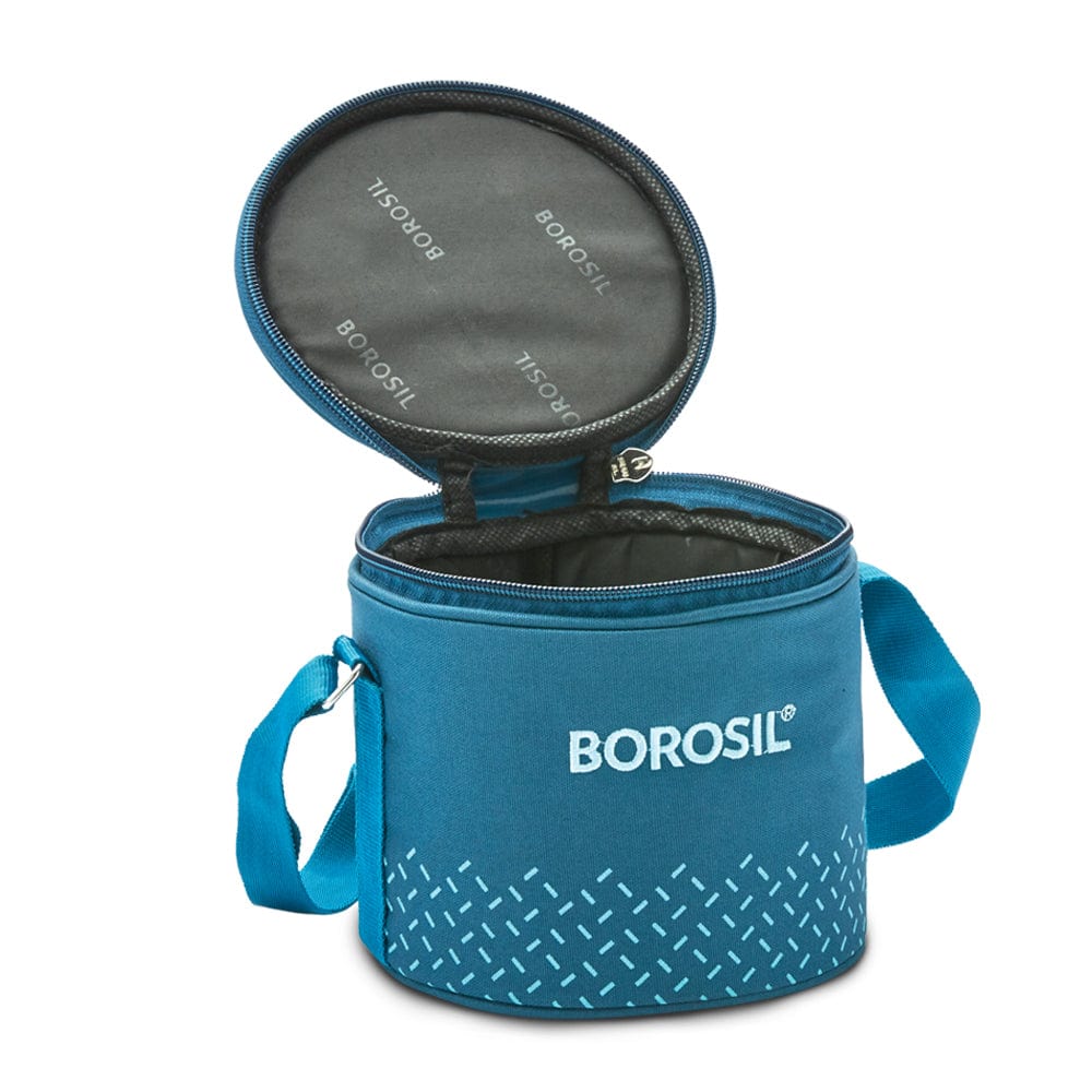 My Borosil Glass Lunchboxes 400 ml x 2 Teal Glass Lunchbox, Round x 2 (Tall Bag)