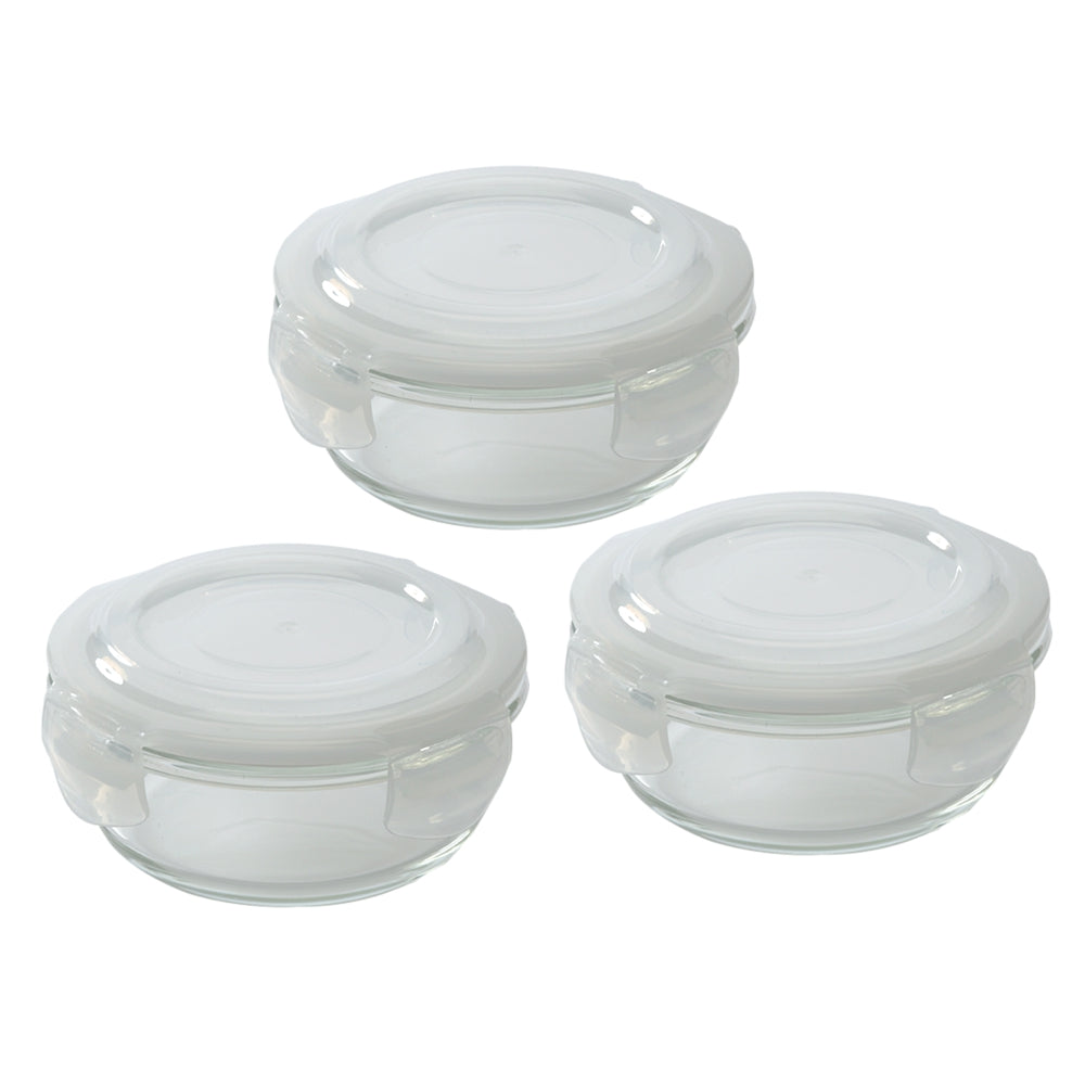 My Borosil Glass Lunchboxes 400 ml x 3 Blue Glass Lunchbox, Round x 3