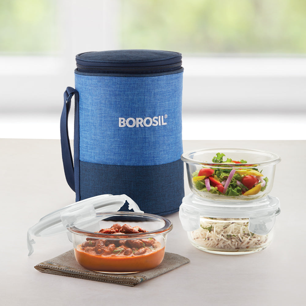 My Borosil Glass Lunchboxes 400 ml x 3 Prime Glass Lunchbox, Round x 3