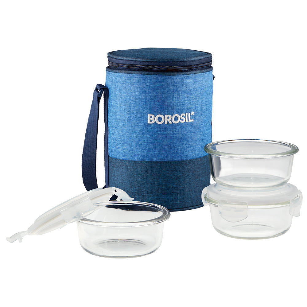 My Borosil Glass Lunchboxes 400 ml x 3 Prime Glass Lunchbox, Round x 3