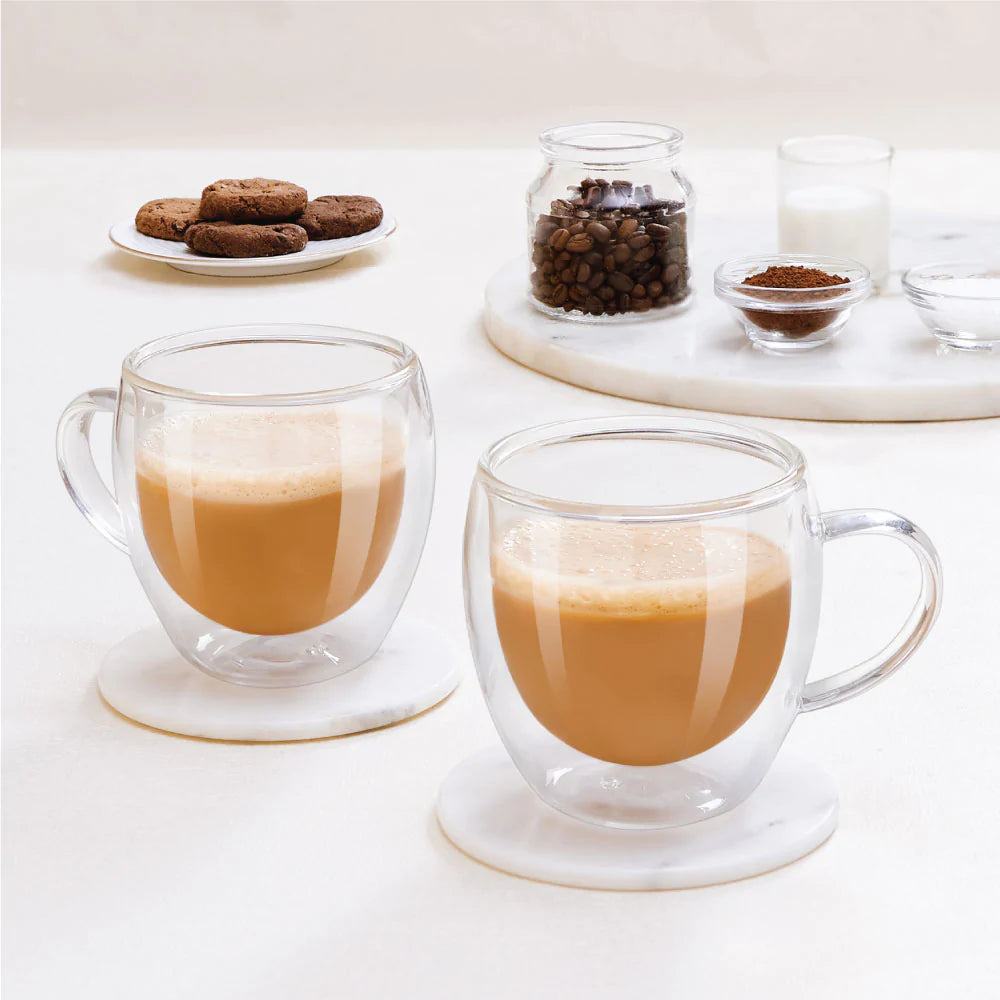 My Borosil Glass Mug 300 ml x 2 Java Double Wall Glass Mug, Set of 2