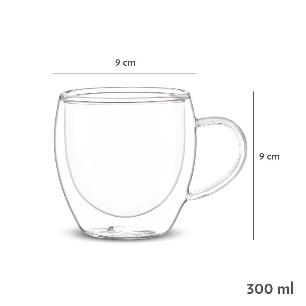 My Borosil Glass Mug 300 ml x 2 Java Double Wall Glass Mug, Set of 2