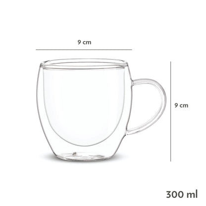 My Borosil Glass Mug 300 ml x 2 Java Double Wall Glass Mug, Set of 2