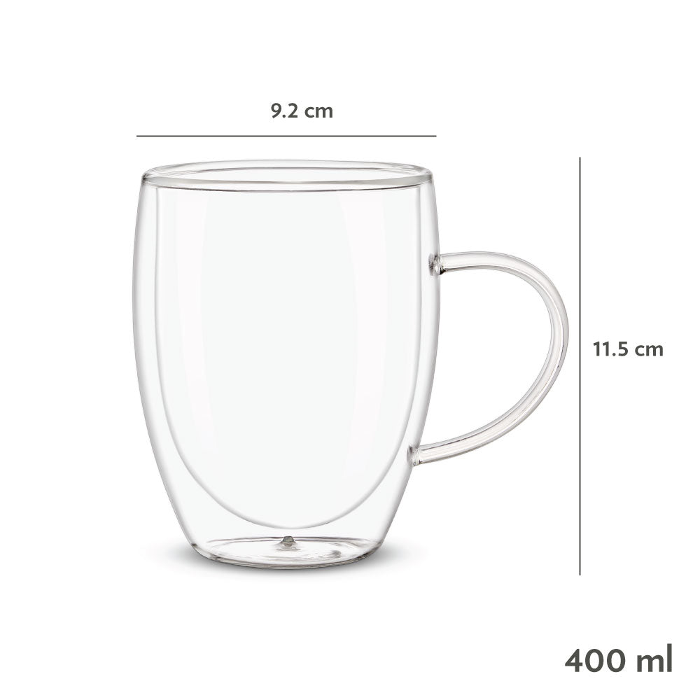 My Borosil Glass Mug 400 ml x 2 Mia Double Wall Glass Mug, Set of 2