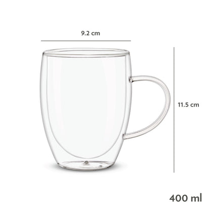 My Borosil Glass Mug 400 ml x 2 Mia Double Wall Glass Mug, Set of 2
