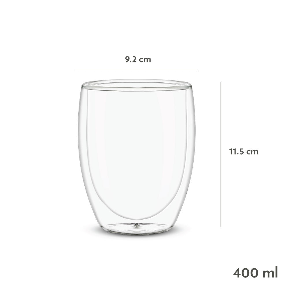 My Borosil Glass Tumblers 400 ml x 2 Milano Double Wall Glass Tumbler, Set of 2