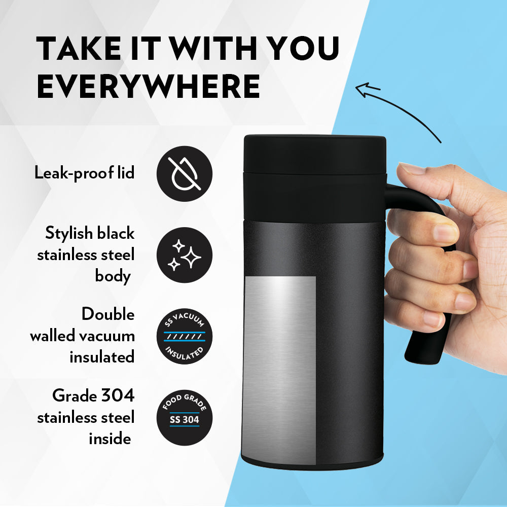 My Borosil Insulated Mug 400 ml CafeTime Insulated Mug, Black