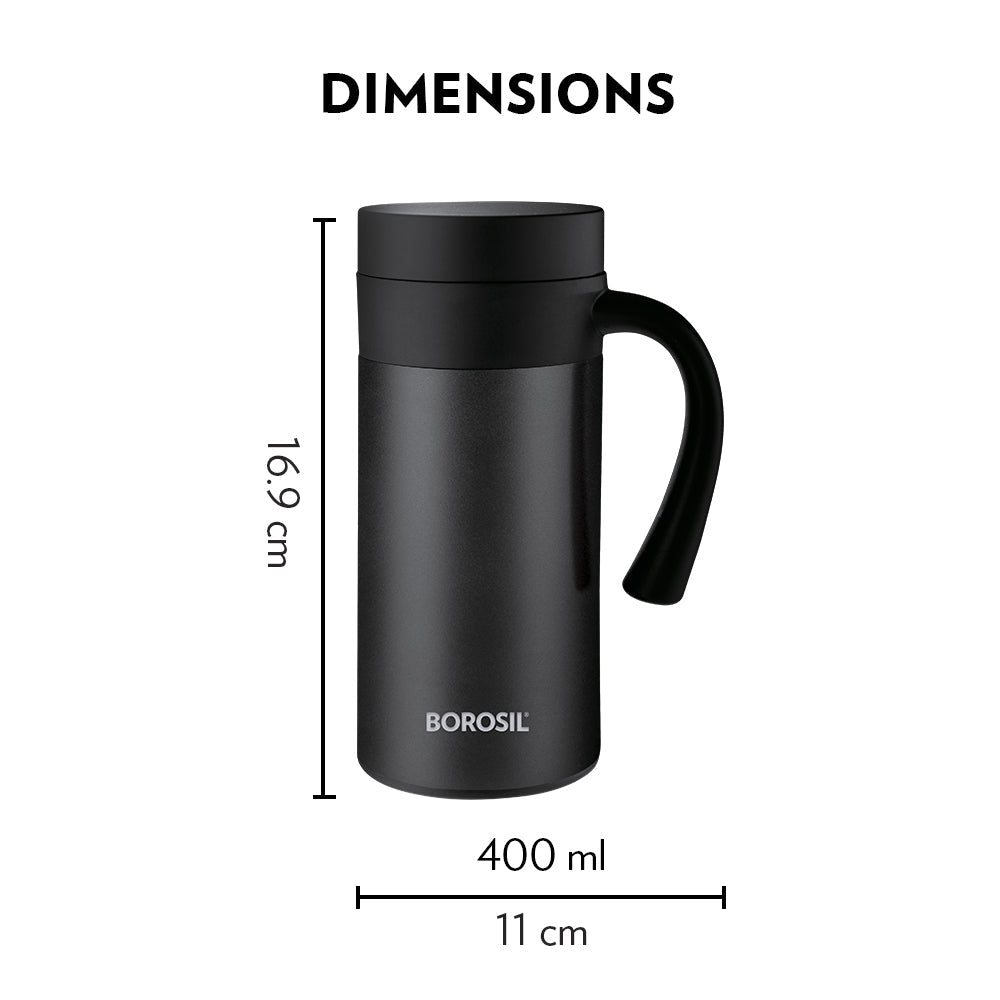 My Borosil Insulated Mug 400 ml CafeTime Insulated Mug, Black