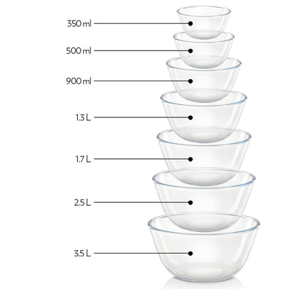 My Borosil Glass Mixing & Serving Bowls 500 ml + 900 ml + 1.3L Mixing Bowl w White Lid Set of 3
