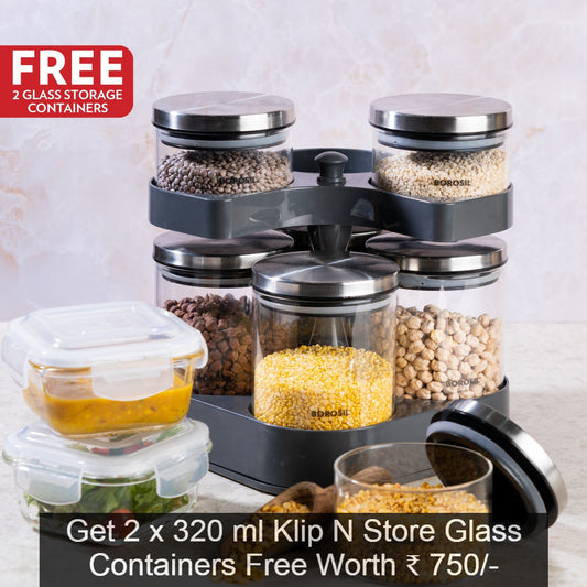 My Borosil Mothers Day Combo Spin & Store, Set of 7 Jars w/ 2 Klip-N-Store Glass Storage Containers