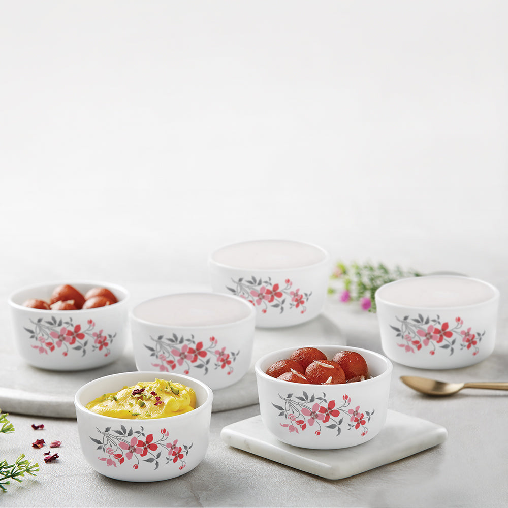 My Borosil Opalware Bowls & Katoris 6 pc Set Fiore Katori