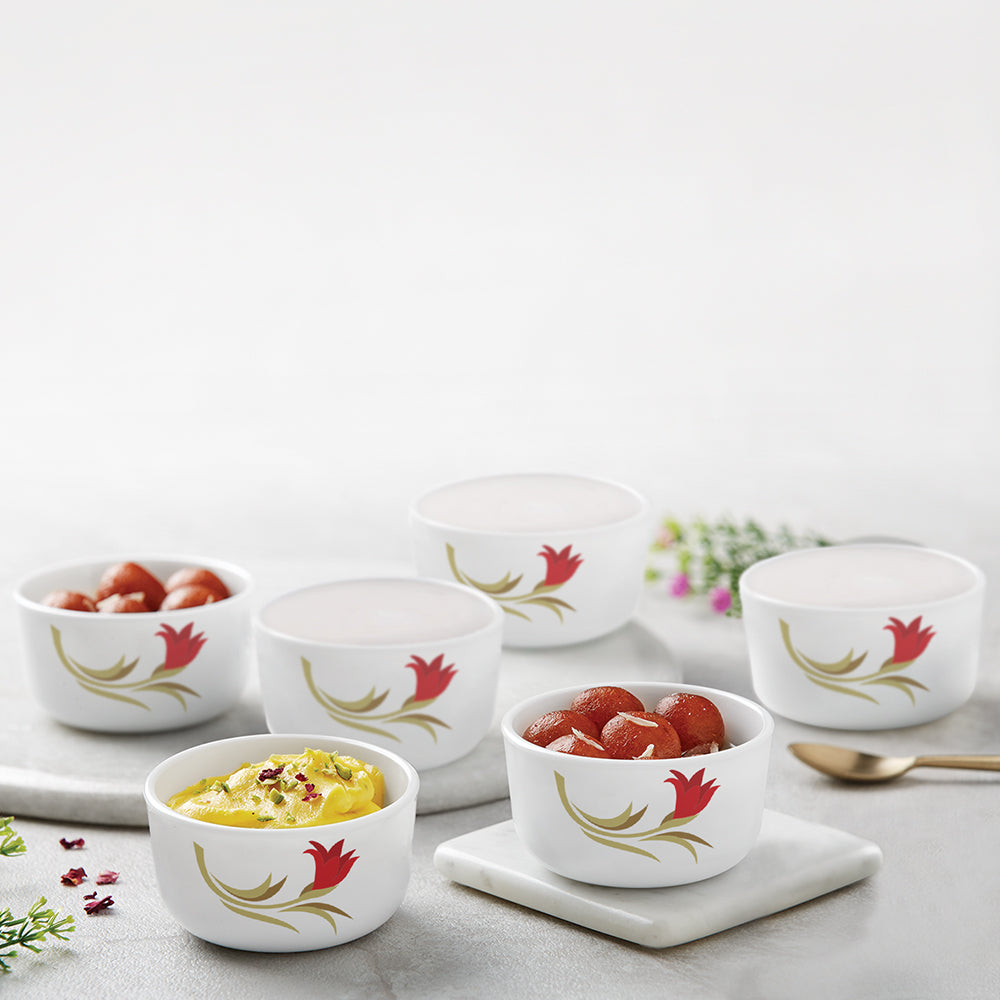 My Borosil Opalware Bowls & Katoris 6 pc Set Red Lily Katori