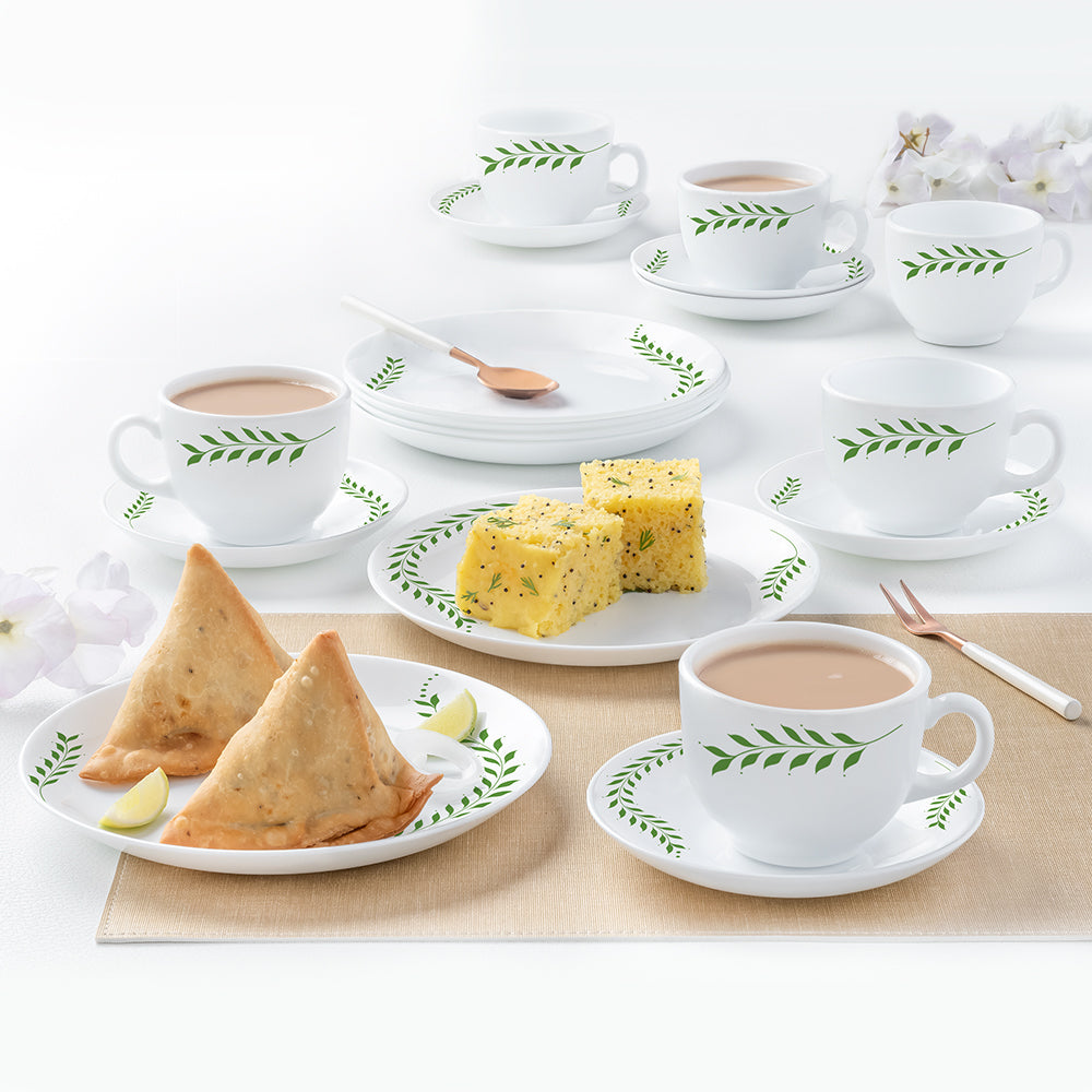 My Borosil Opalware Breakfast & Snack Sets 18 pc Set Botanica Snack Set w Cups n Saucer