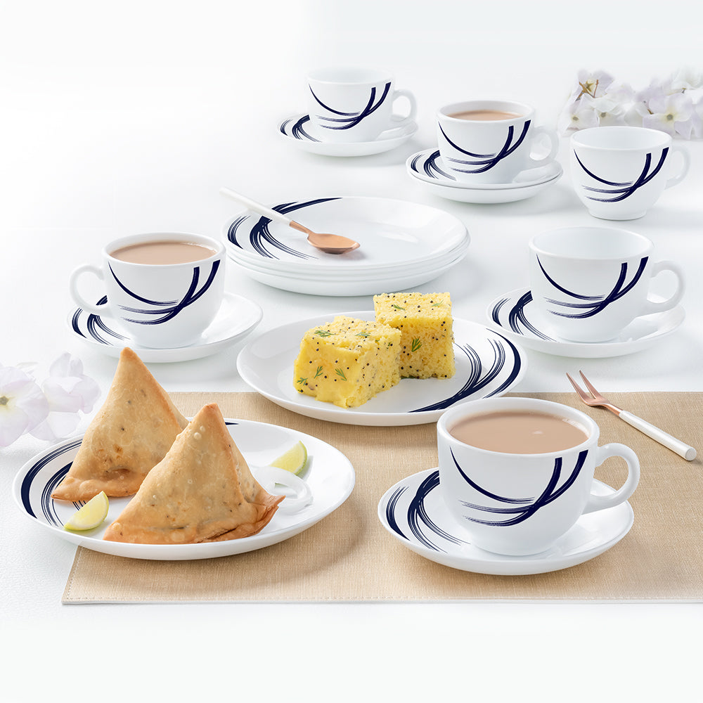 My Borosil Opalware Breakfast & Snack Sets 18 pc Set Indigo Stella Snack Set w Cups n Saucer