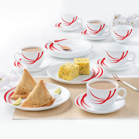 My Borosil Opalware Breakfast & Snack Sets 18 pc Set Red Stella Snack Set w Cups n Saucer