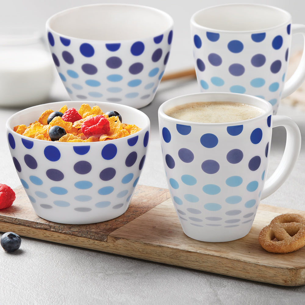 My Borosil Opalware Breakfast & Snack Sets 4 pc Set (Option 1) Polka Blue Breakfast Set