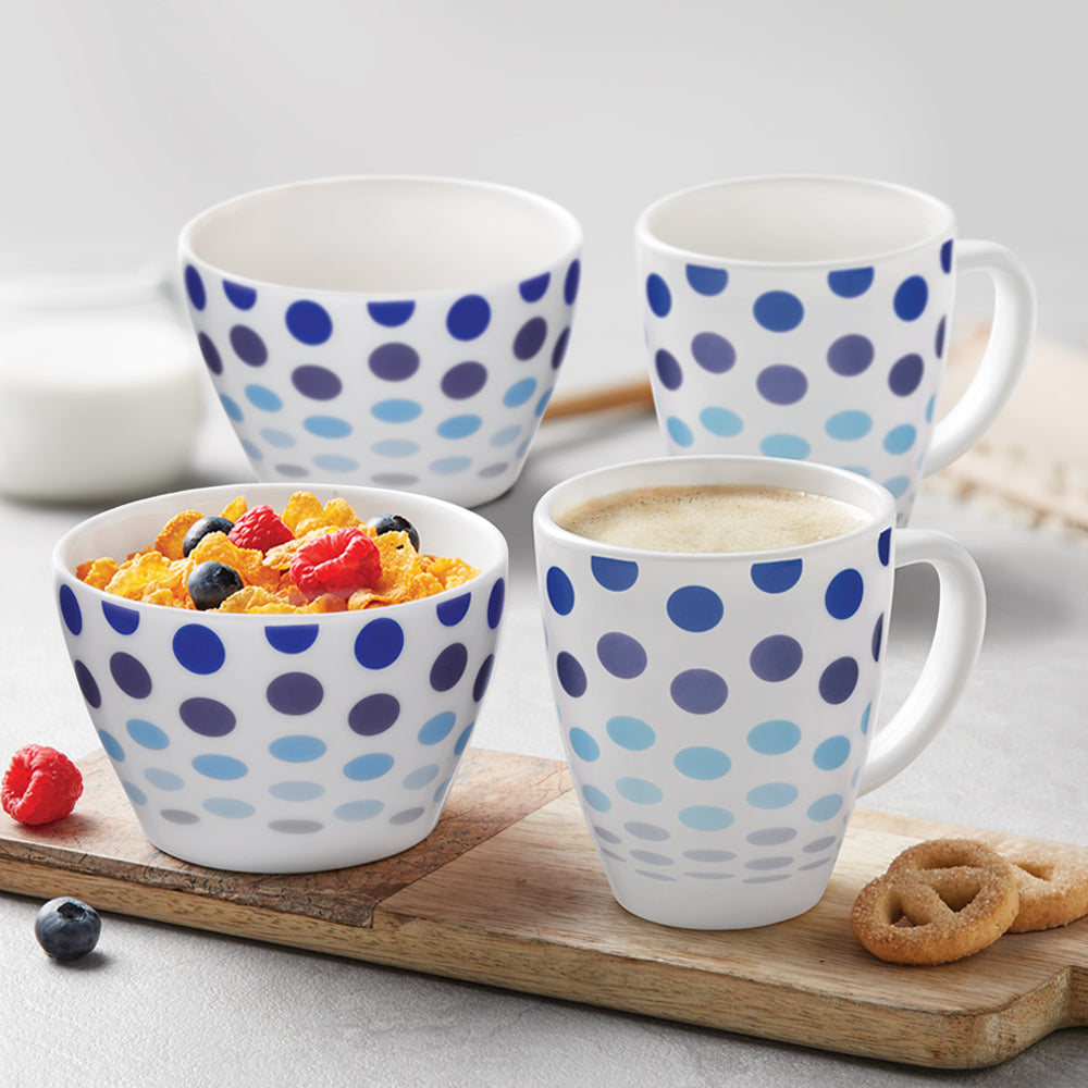 My Borosil Opalware Breakfast & Snack Sets Polka Blue Breakfast Set