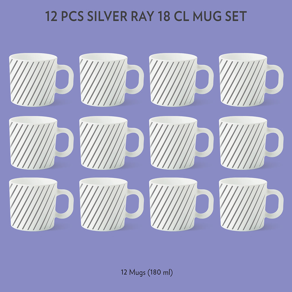 Best　India　Price　ml　in　Mug,　Online　12　Ray　pc　at　Set　180　SIlver　Buy　Borosil