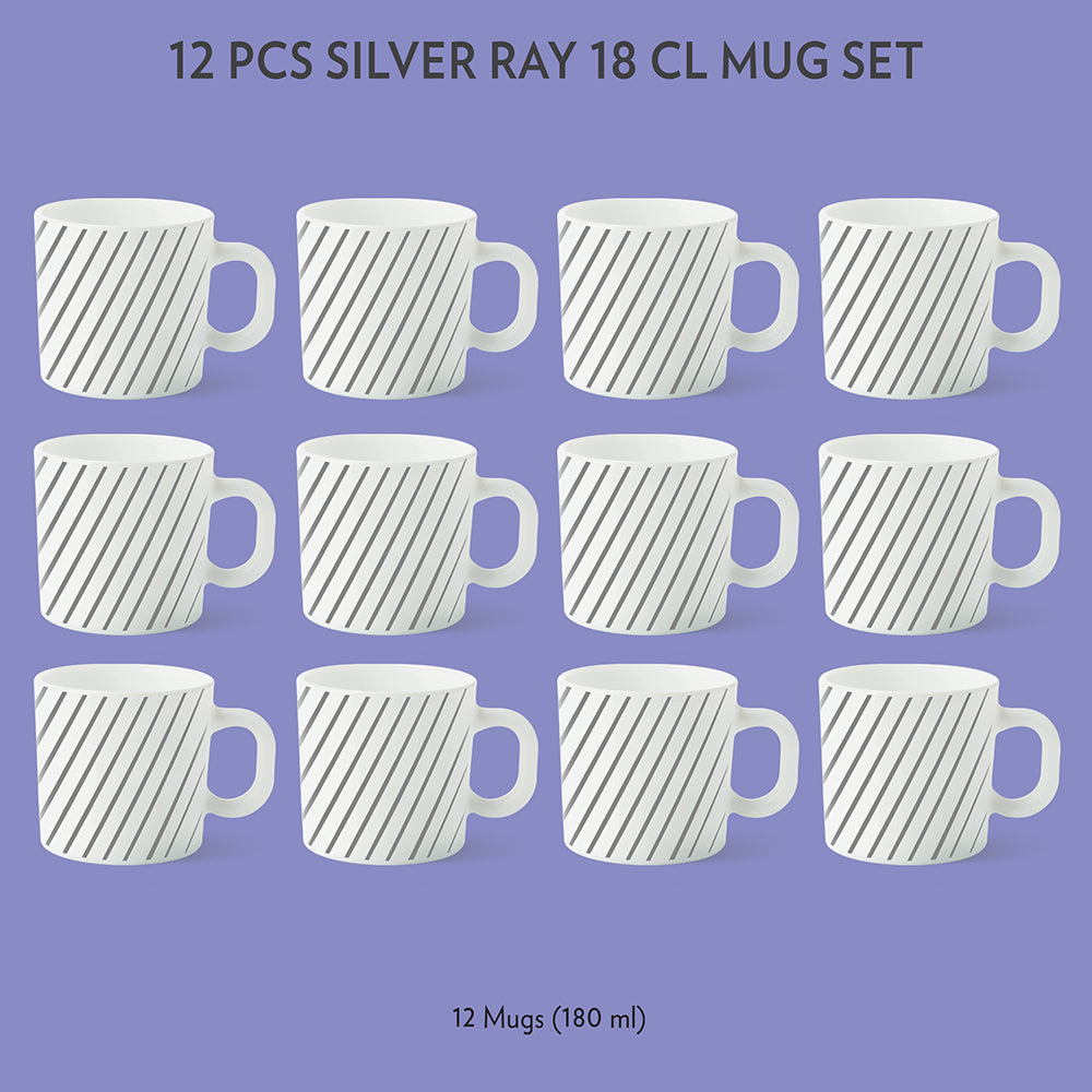 My Borosil Opalware Coffee Mugs & Travel Mugs 12 x 180 ml Silver Ray Mug Set