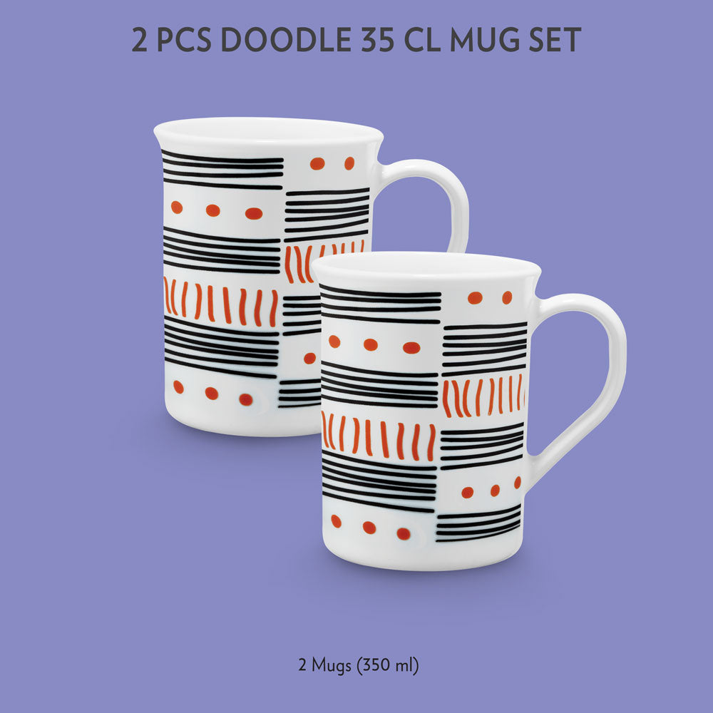 My Borosil Opalware Coffee Mugs & Travel Mugs 2 x 350 ml Doodle Mug Set