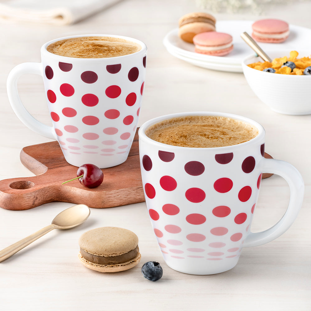 Larah by Borosil Polka Red Mug Set, 390ml x 2