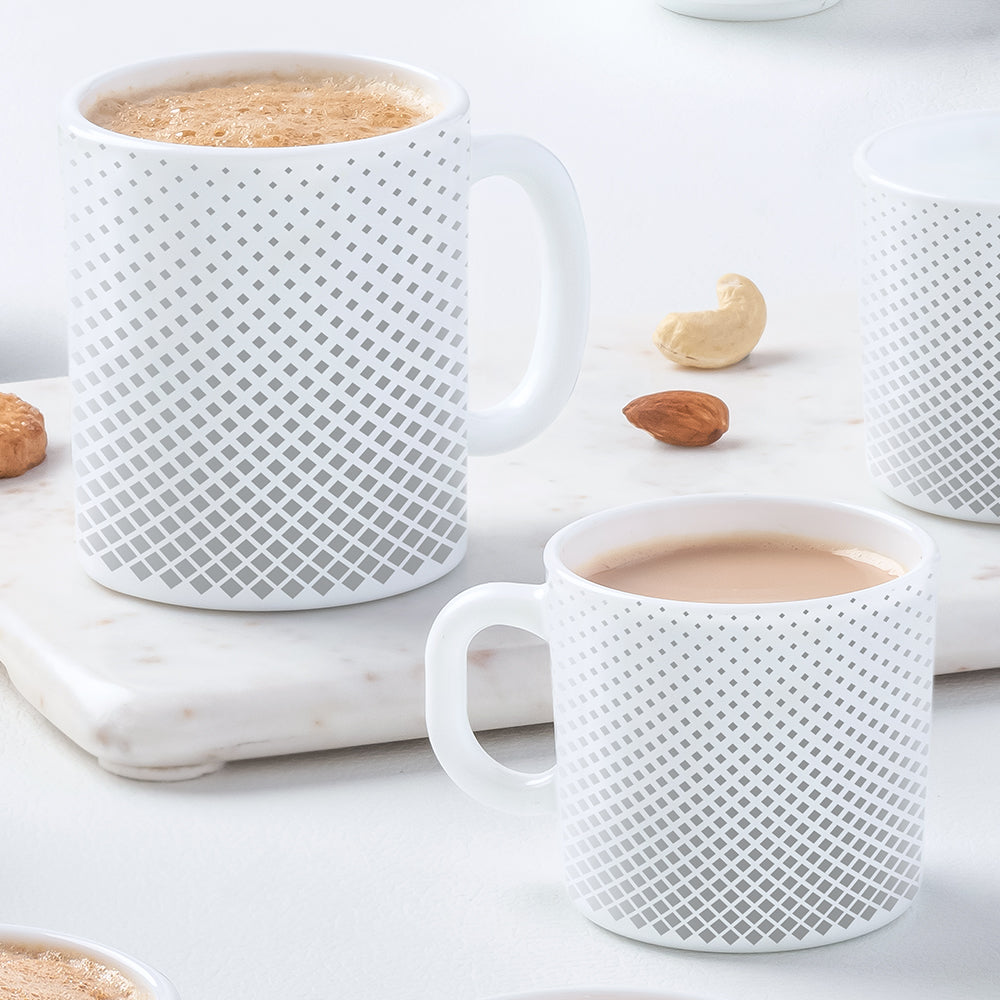 My Borosil Opalware Coffee Mugs & Travel Mugs 240 ml x 2 Grey Pixel Mug Set