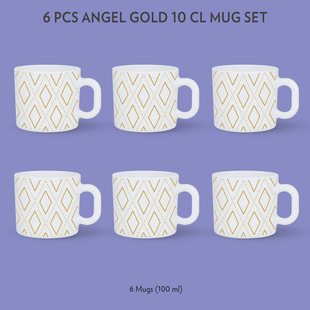 My Borosil Opalware Coffee Mugs & Travel Mugs 6 x 100 ml Angel Gold Mug Set