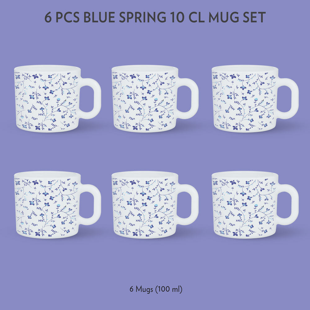 My Borosil Opalware Coffee Mugs & Travel Mugs 6 x 100 ml Blue Spring Mug Set