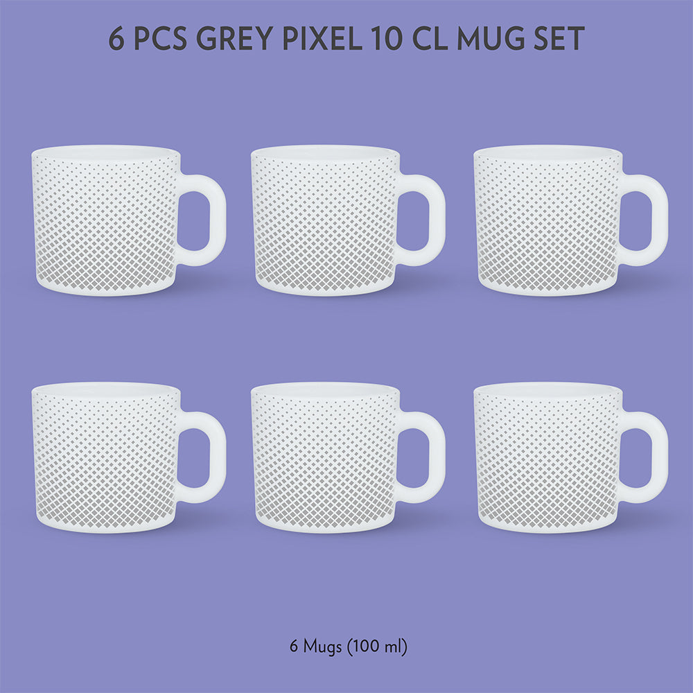 My Borosil Opalware Coffee Mugs & Travel Mugs 6 x 100 ml Grey Pixel Mug Set