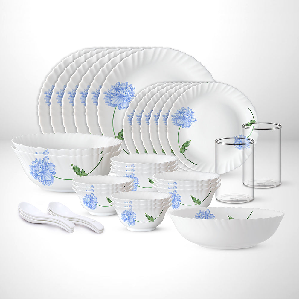 My Borosil Opalware Dinner Sets 35 pc Set: Serves 6 Blue Mist Dinner Set