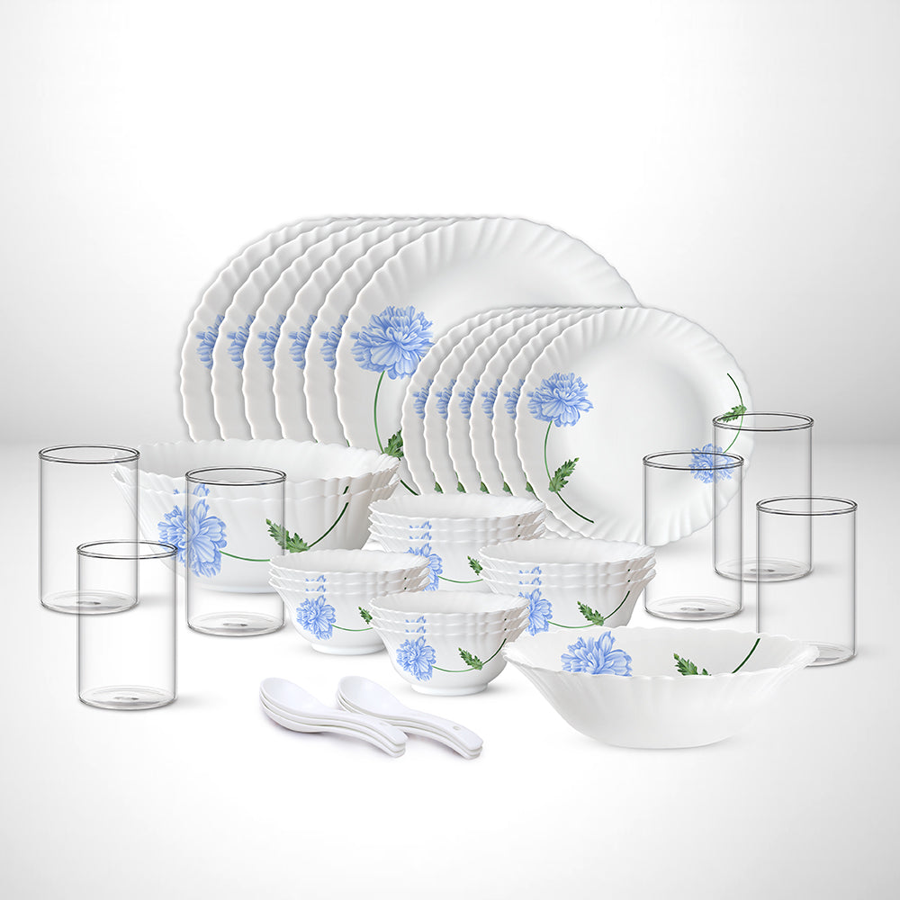 My Borosil Opalware Dinner Sets 39 pc Set: Serves 6 Blue Mist Dinner Set