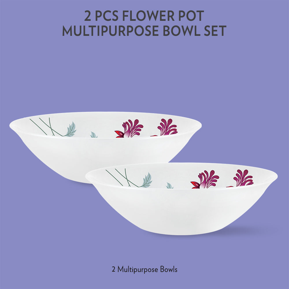 My Borosil Opalware Mixing & Serving Bowls 2 pc Set Flower Pot Multipurpose Bowl