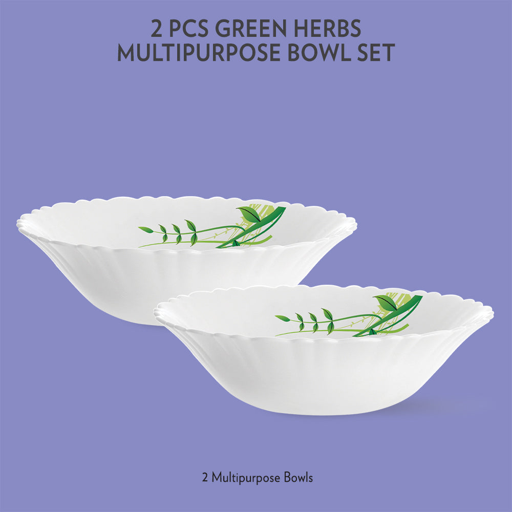 My Borosil Opalware Mixing & Serving Bowls 2 pc Set Green Herbs Multipurpose Bowl