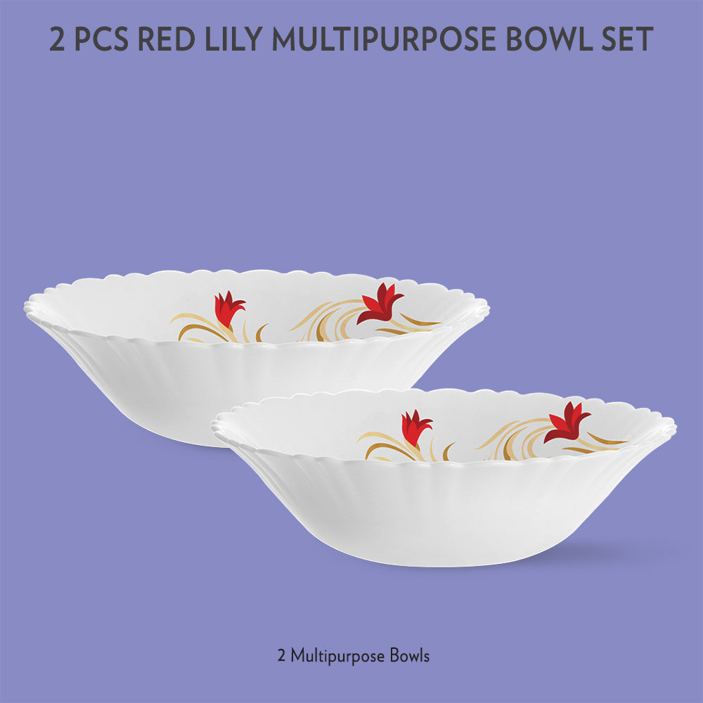 My Borosil Opalware Mixing & Serving Bowls 2 pc Set Red Lily Multipurpose Bowl