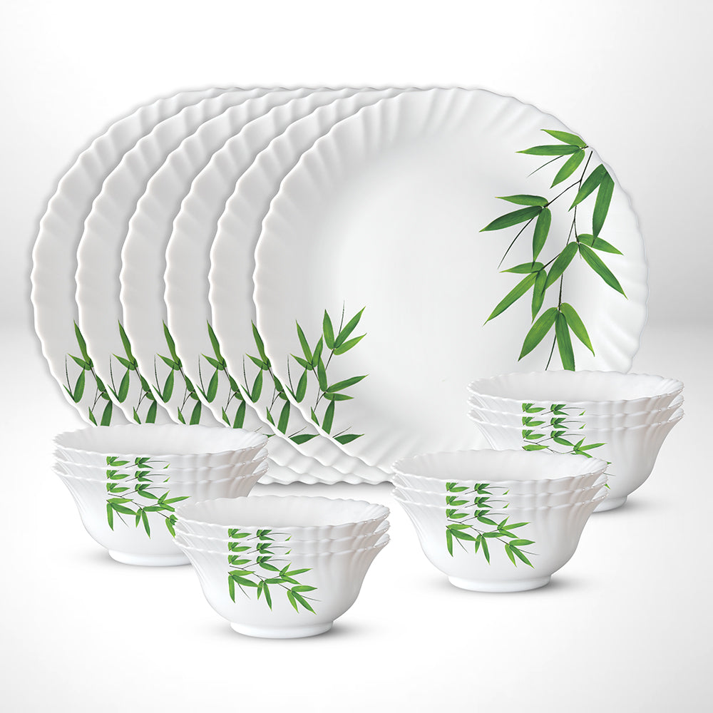 My Borosil Opalware Plate Sets 6 Plates + 12 Bowls Bamboo Leaves Thali Set