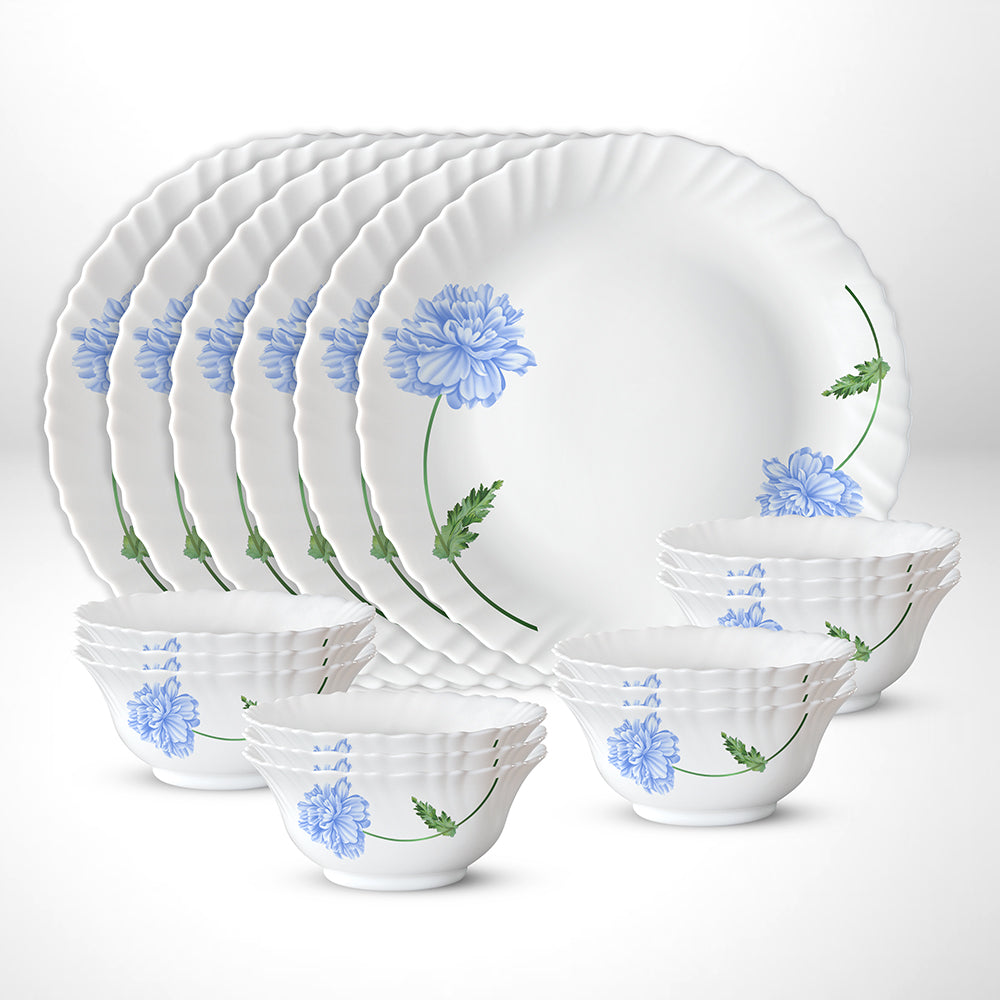 My Borosil Opalware Plate Sets 6 Plates + 12 Bowls Blue Mist Thali Set