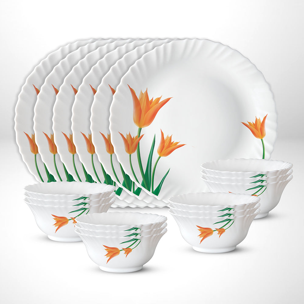 My Borosil Opalware Plate Sets 6 Plates + 12 Bowls Firefly Thali Set