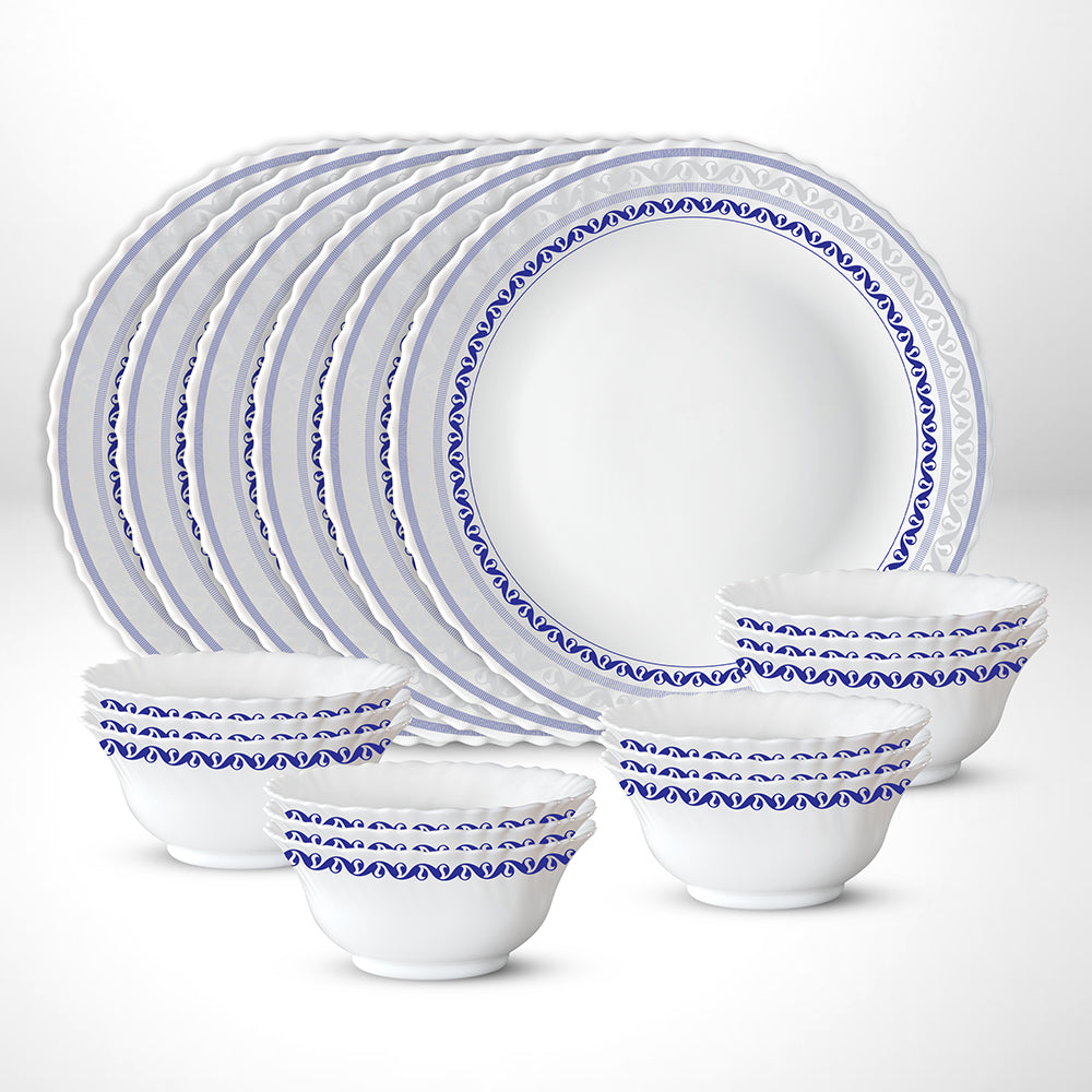 My Borosil Opalware Plate Sets 6 Plates + 12 Bowls Jazzblue Thali Set