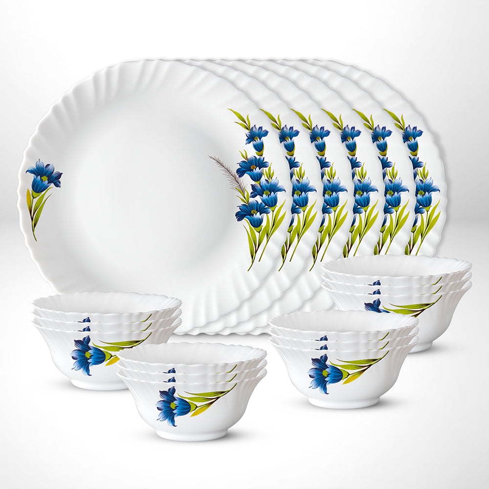 My Borosil Opalware Plate Sets 6 Plates + 12 Bowls Nina Thali Set