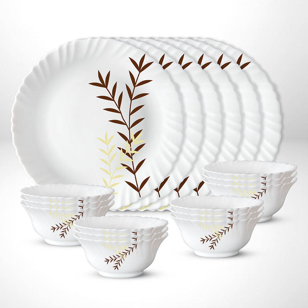 My Borosil Opalware Plate Sets 6 Plates + 12 Bowls Oak Thali Set