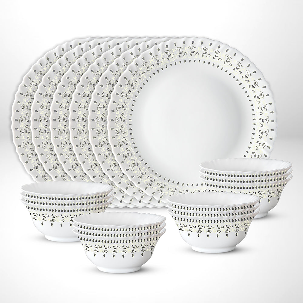 My Borosil Opalware Plate Sets 6 Plates + 12 Bowls Ora Gold Thali Set