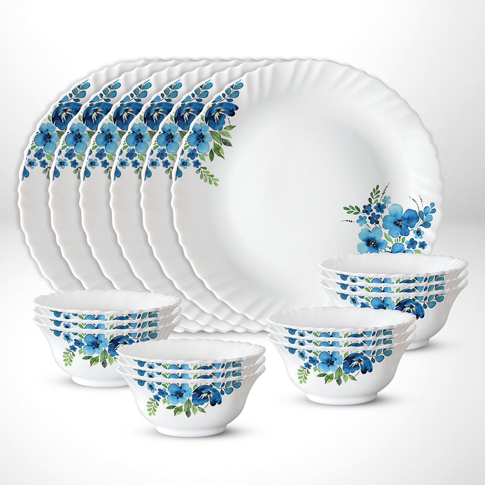 My Borosil Opalware Plate Sets 6 Plates + 12 Bowls Pansy Thali Set