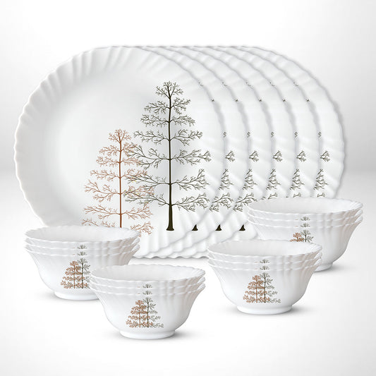 My Borosil Opalware Plate Sets 6 Plates + 12 Bowls Pine Thali Set