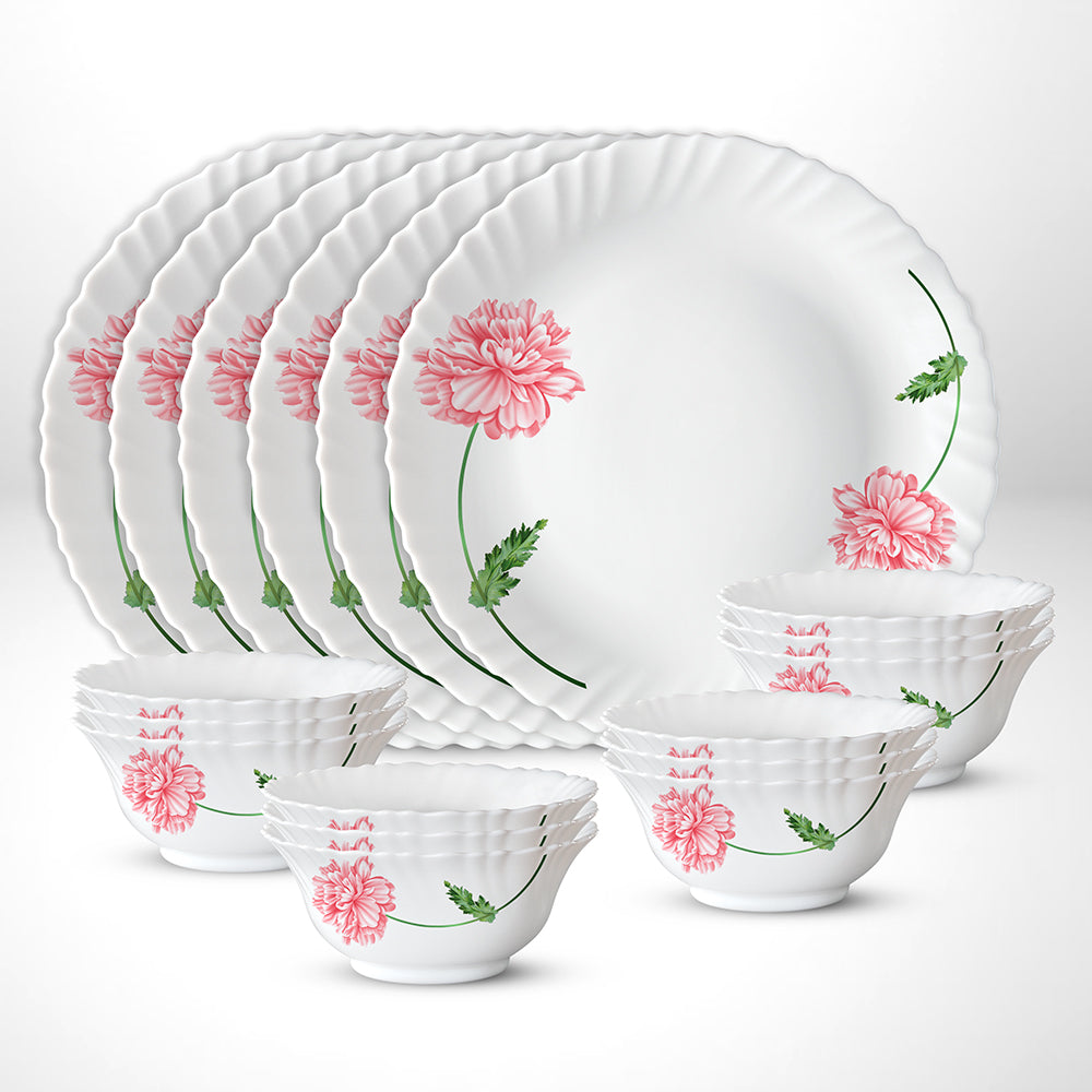 My Borosil Opalware Plate Sets 6 Plates + 12 Bowls Red Mist Thali Set