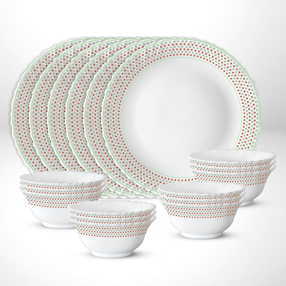 My Borosil Opalware Plate Sets 6 Plates + 12 Bowls Waltz Thali Set