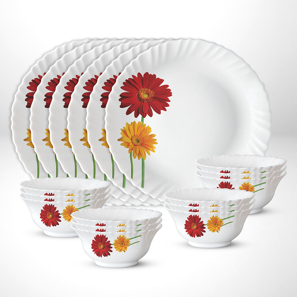 My Borosil Opalware Plate Sets 6 Plates + 12 Bowls Zinnia Thali Set