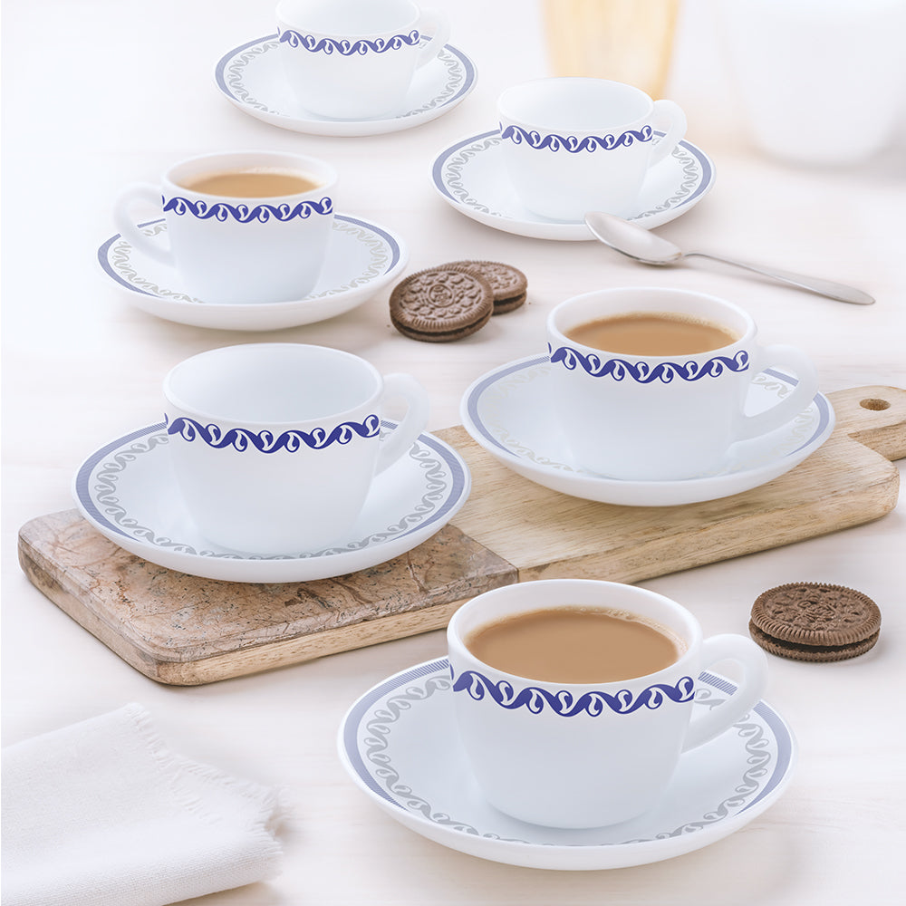 My Borosil Opalware Tea Cups & Tea Sets 140 ml x 6 Jazzblue Cup n Saucers Set