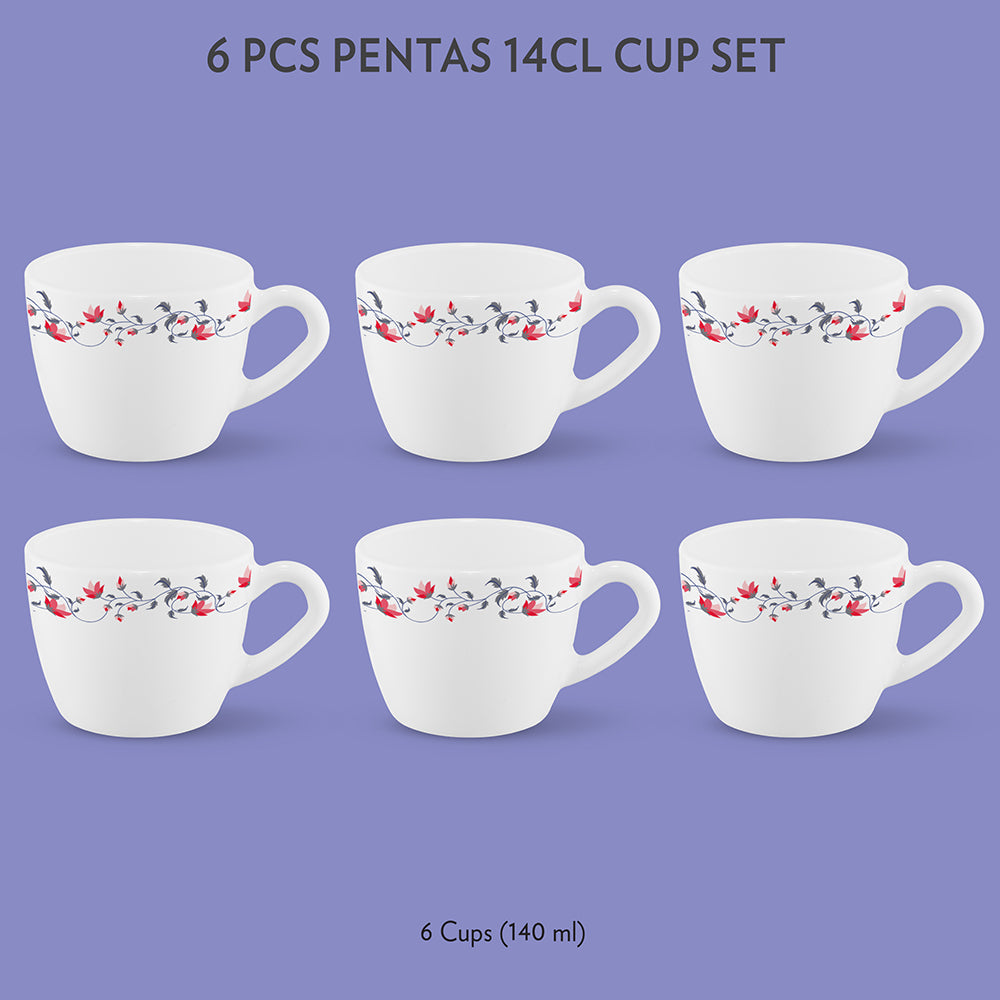 My Borosil Opalware Tea Cups & Tea Sets 140 ml x 6 Pentas Cup & Saucer Set