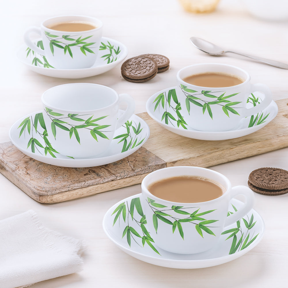 My Borosil Opalware Tea Cups & Tea Sets Bamboo Leaves Cup n Saucers Set